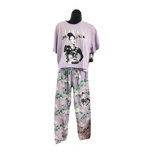 Selena Quintanilla Cambria purple floral crop shirt joggers pants set size XL‎